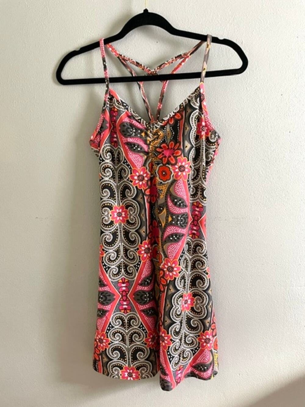 PrAna Paisley Floral Strappy Athletic Dress Gray Pink Orange Size S